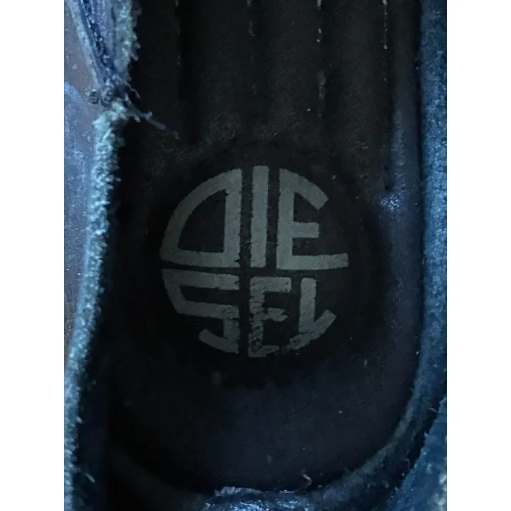 DIESEL Black Leather Square Toe Slip-On Casual Loafers Shoes   Men's Size 12